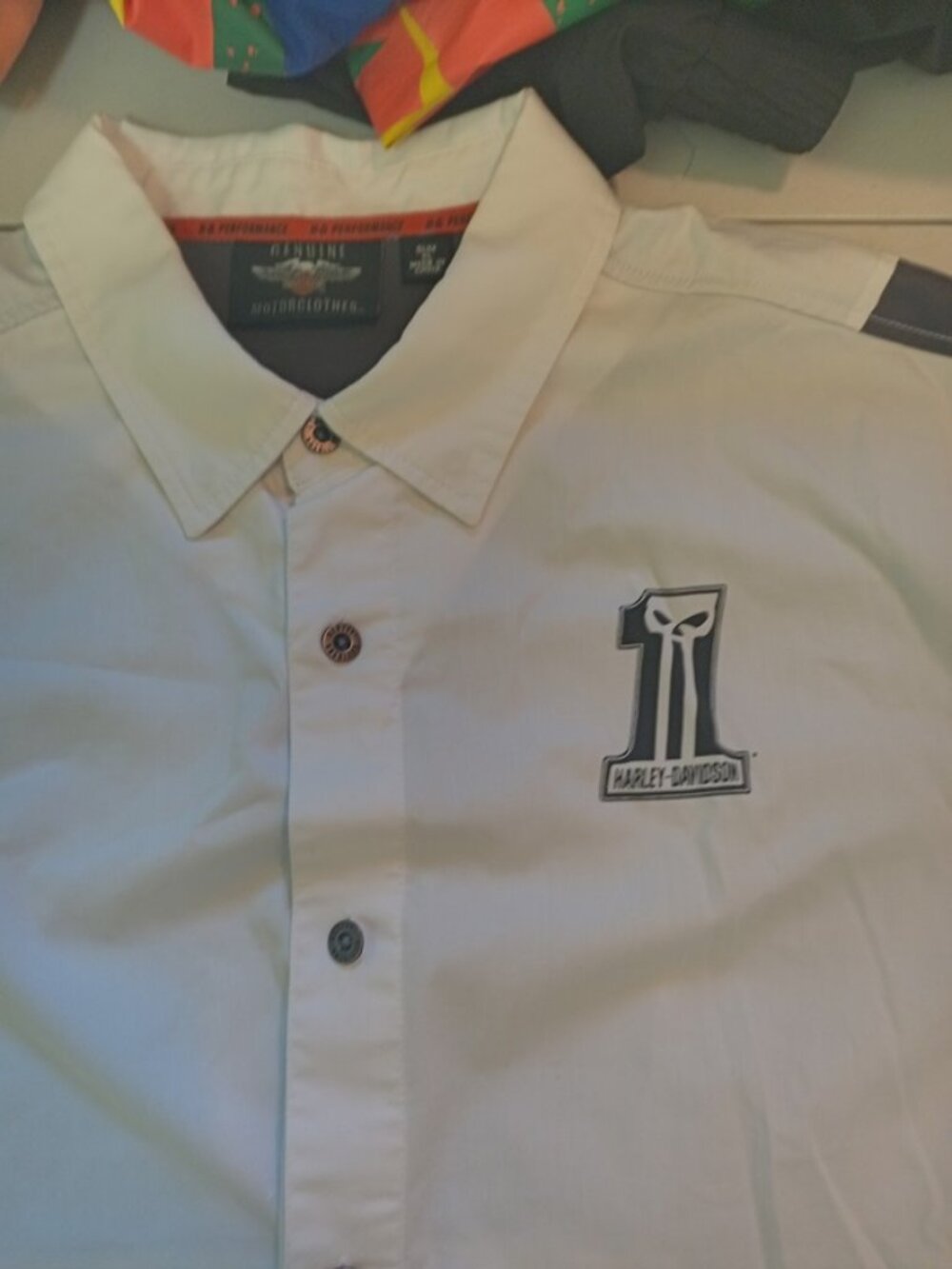 Vintage Harley Davidson Adult XL Gray White Snap Button Down Shirt EUC